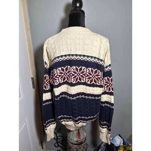Vintage Van Heusen 417 Ivory Fair Isle Crew Neck Pullover Sweater Mens - Picture 3 of 5